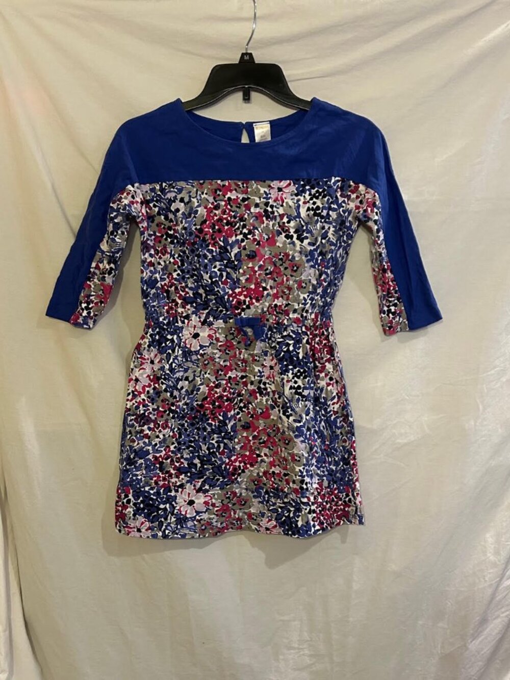 Gymboree Girls 10 Blue Floral Elastic Waist Bow Cotton Long Sleeve Dress School